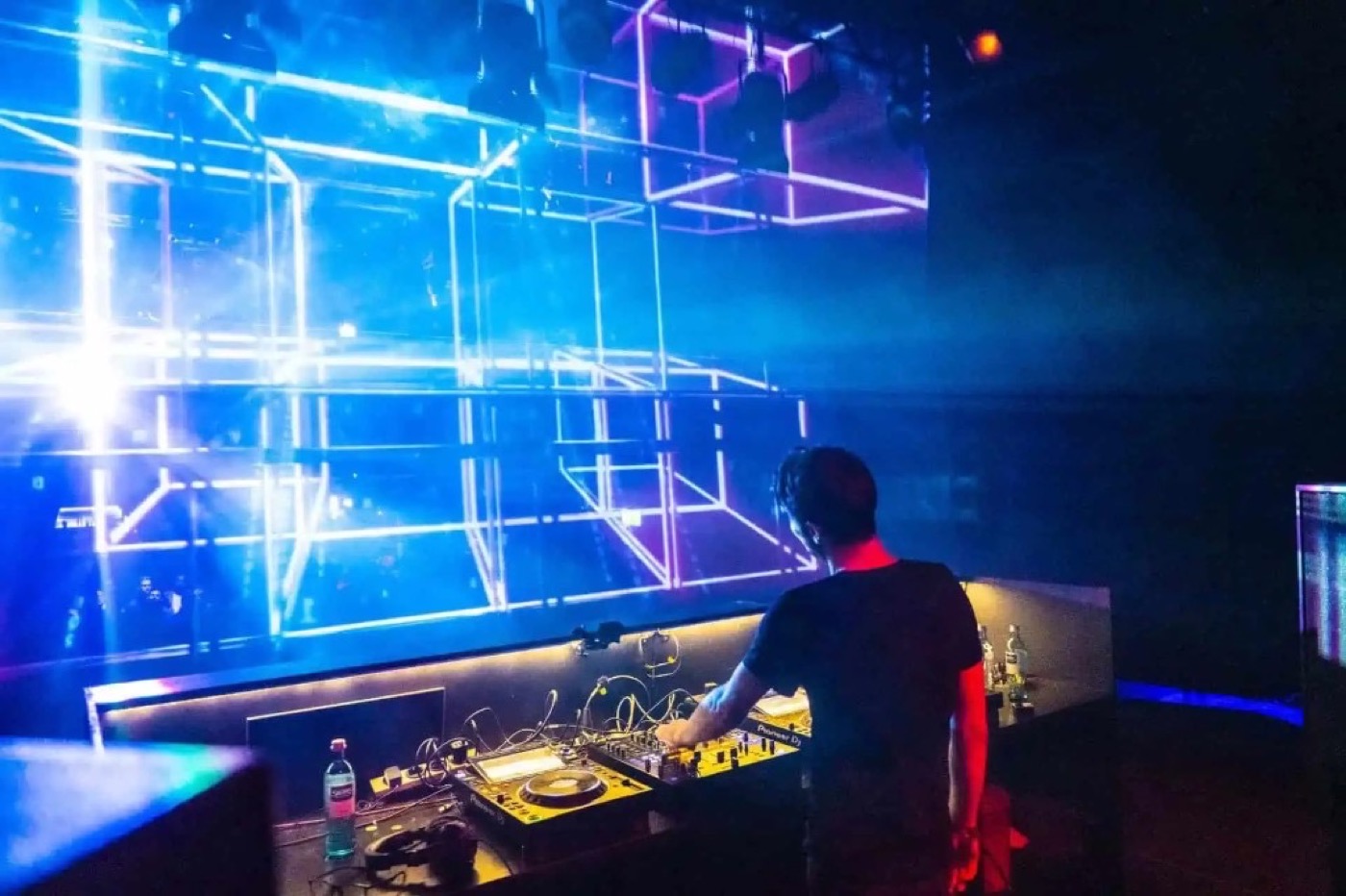 DJ and light show at an open-air summer party in Frankfurt